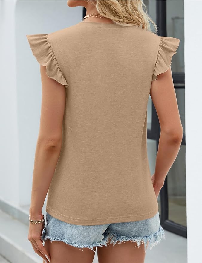 JUSTFASHIONNOW Womens Summer Tops Striped T-Shirts 2026 Ruffle Short Sleeve Crew Neck Casual Blouses with Pocket - Image 5