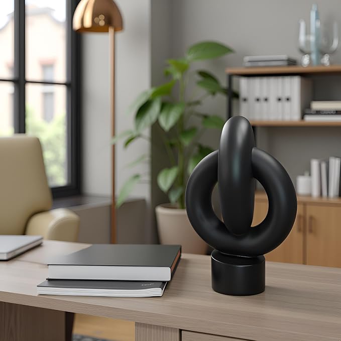 12" Modern Abstract Ring Decorative Sculpture, Knot Sculptures,Home Decor,Coffee Table Statues,Dining Living Room Desk Decor,Black - Image 8