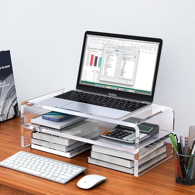 Egchi Acrylic Monitor Stand, 2 Tiers Clear Monitor Riser Computer Stand for Office, Home, Office, 5.12 Inches Hight PC Desk Stand for Keyboard Storage, Premium Platform for Laptop Printer TV Screen - Image 8