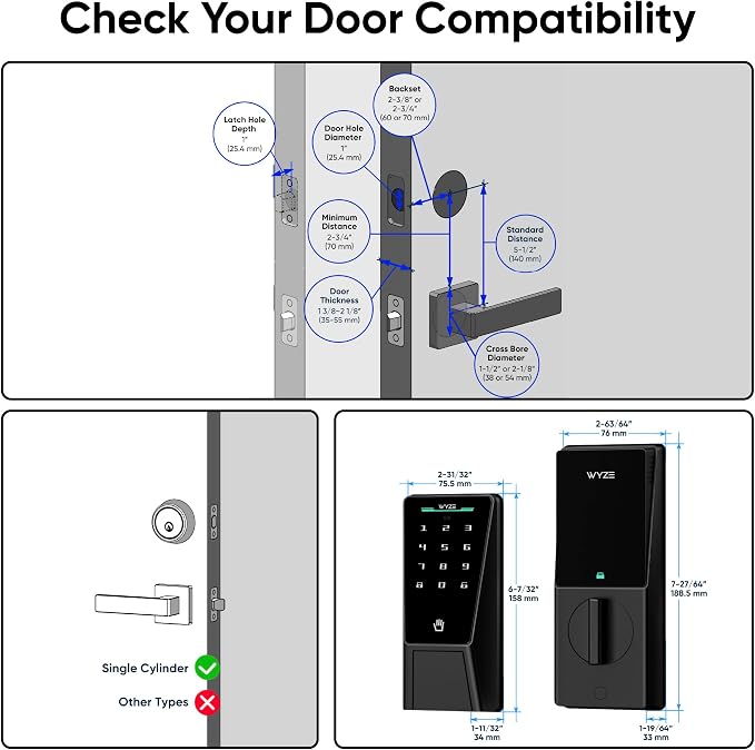 Wyze Palm Lock, Smart Door Lock with Palm Vein Recognition, Keyless Entry Smart Locks for Front Door, Keypad, Auto Lock, Dual Battery, Wi-Fi, Works with Alexa & Google, BHMA, IP53, Mechanical Key - Image 11