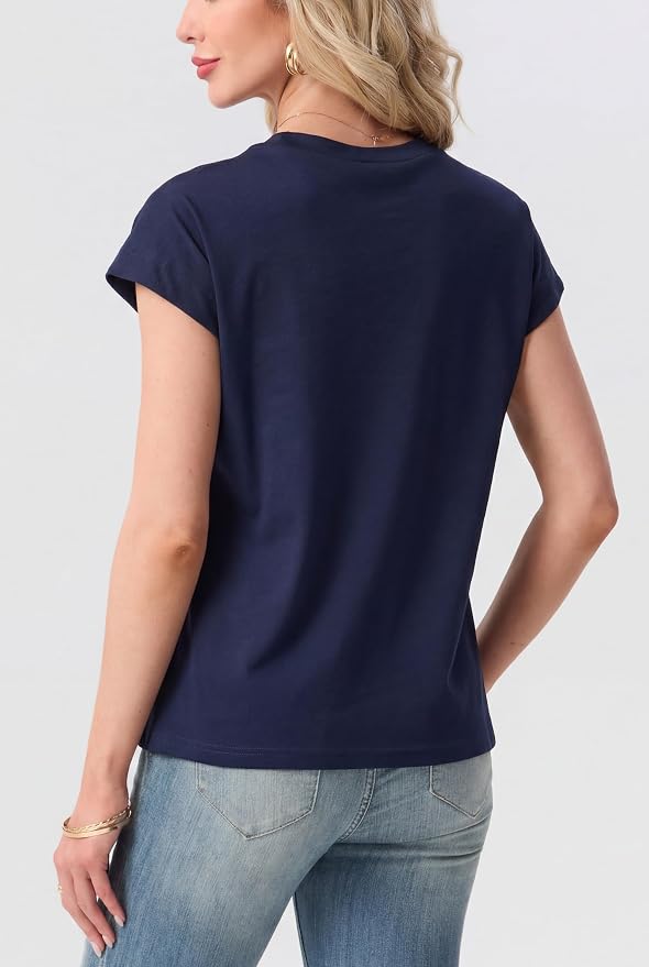 GRECERELLE Womens Summer Tops Cap Sleeve Crew Neck Basic T-Shirt | Everyday Casual Wear, Layering Friendly, Wrinkle-Resistant, Business Casual Ready, Lightweight & Packable, Capsule Wardrobe - Image 7