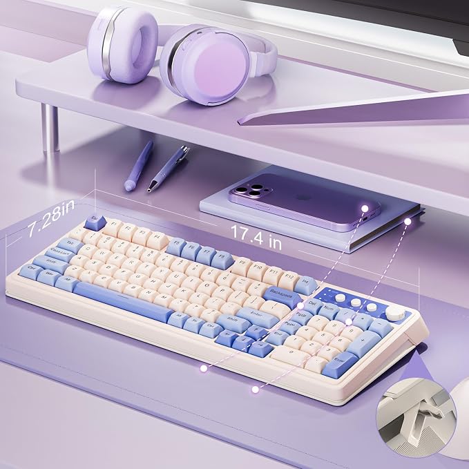AULA 99 Key Purple Keyboard, Wireless Gaming Keyboard with Number Pad | RGB Backlit,Programmable,Creamy Sounding,Tri-Mode BT/2.4GHz/USB-C,2000mAh Membrane Keyboard,Thocky Computer Keyboards - Image 7