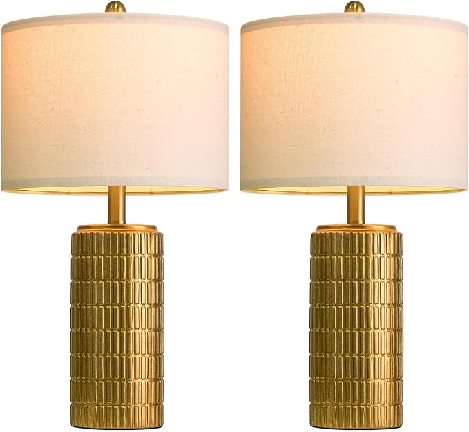 PoKat 23" Brass Gold Ceramic Table Lamps for Living Room, Retro Warm Gold Lamps for Night Stands, Vintage Bronze Decorative Lamps for Bedroom, Antique Gold Brown Nightstand Lamps for Home Decor - Image 8