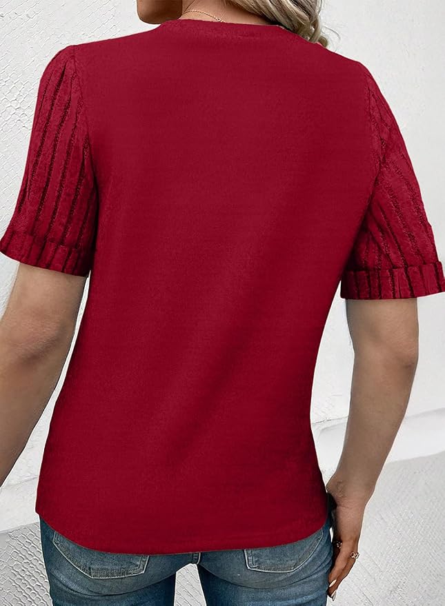 SHEWIN Women's Short Sleeve Summer Tops Crewneck Knit Solid Loose Casual Basic T Shirts Tee Blouses - Image 3