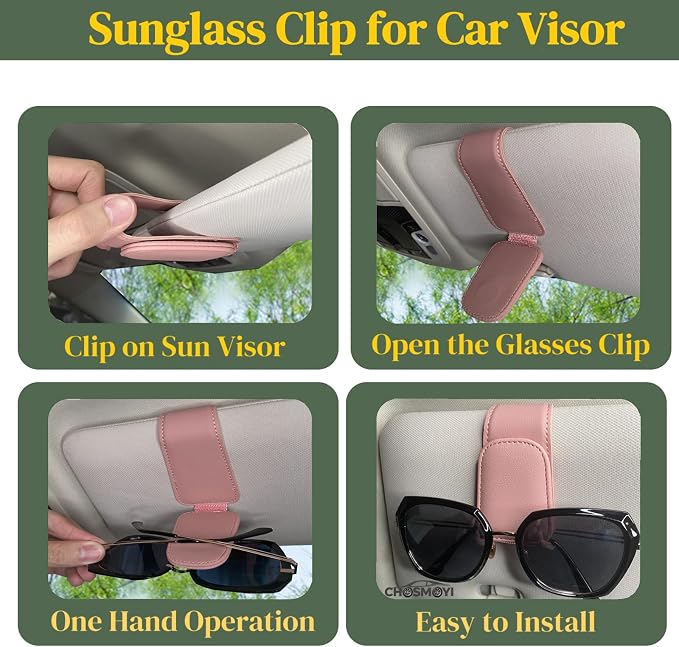 CHOSMOYI Magnetic Leather Sunglass Holder for Car, Sunglasses Clip for Car Visor, Auto Interior Accessories Universal for Different Size Eyeglasses(Pink) - Image 5