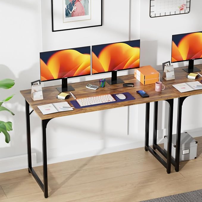 PayLessHere | 47 Inch Computer Desk | Brown | Office Desk with Metal Frame, Adjustable Feet | Water-Resistant, Scratchproof Surface | Sturdy Writing Table for Home Office or Study | Pack of 2 - Image 7