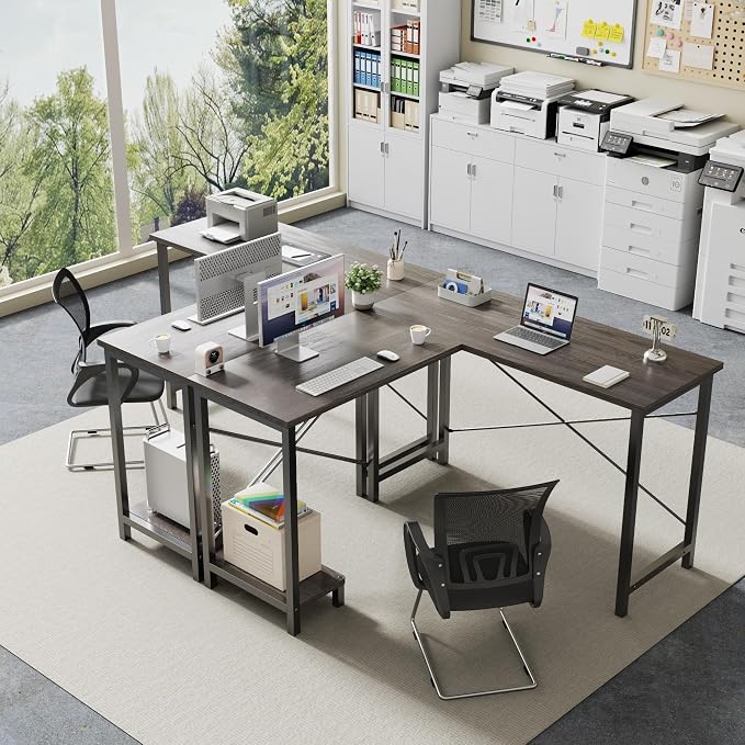 DUMOS 50-Inch Reversible L Shaped Desk with CPU Shelf, Grey | Computer Desk with Sturdy Metal Frame, Corner Gaming Desk, Home Office Desk for Study, Writing and Work, Sturdy Modern Design - Image 9