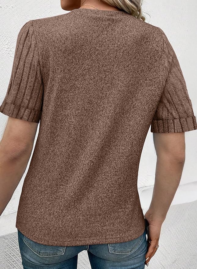 SHEWIN Women's Short Sleeve Summer Tops Crewneck Knit Solid Loose Casual Basic T Shirts Tee Blouses - Image 3