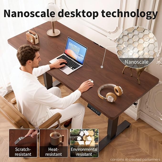 Veken Standing Desk, 47.2 Inch Electric Gaming Table, Walnut | Height Adjustable Sit Stand Up Computer Tables for Home Office, Study , Writing, Suit students, employees and group work - Image 8