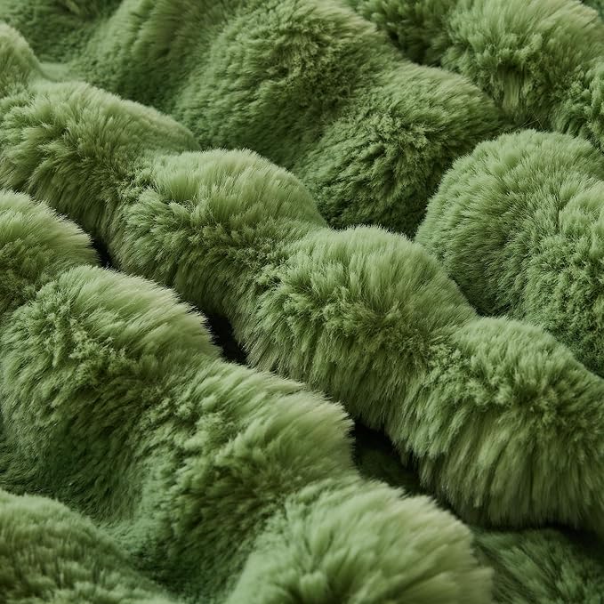 COOVA Faux Fur Throw Blanket for Couch, Cozy Soft and Fuzzy Plush Rabbit Fur Bubble Blanket for Sofa Bedroom Living Room, 60x80 Inches Light Green - Image 4