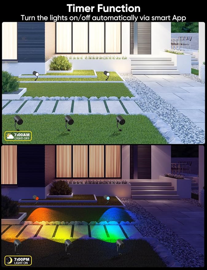 APPECK Smart Landscape Lighting Kit 36W, 6 Pack Outdoor Spot Lights RGBCW | Color Changing Landscape Lights, IP65 Waterproof, for Garden Pathway Yard, Daily Holiday Decor, Google Assitant Compatible - Image 8