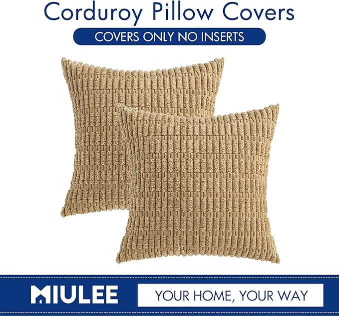 MIULEE Pack of 2 Corduroy Decorative Throw Pillow Covers 18x18 Inch Soft Boho Striped Pillow Covers Modern Farmhouse Home Decor for Sofa Living Room Couch Bed Khaki - Image 5
