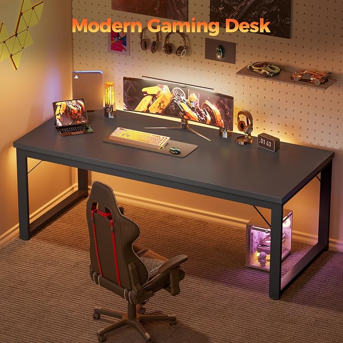 Mericonia 40 Inch Computer Desk, 1" Thick Small Office Table, Black | Modern Simple Style, Heavy Duty Industrial Frame, Small Study & Writing Table for Home Bedroom Work - Image 9