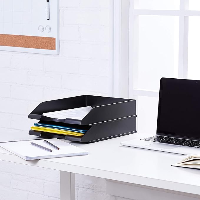 Amazon Basics Rectangular Stackable Office Letter Tray, Desk Organizer for Paper and Document Storage, Black, 12-Pack - Image 5