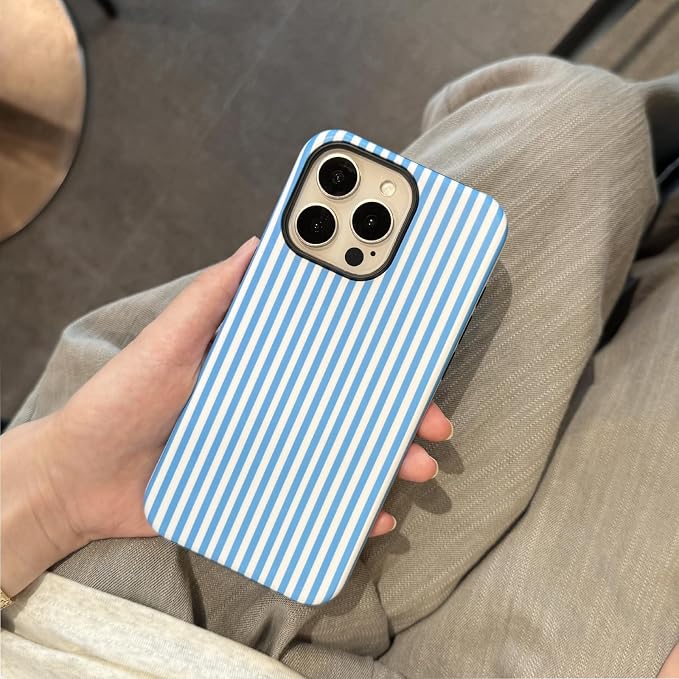 for iPhone 13 Pro Case Striped Cute Aesthetics Phone Case Trendy Protective Shockproof Cover for iPhone 13 Pro Blue White - Image 7