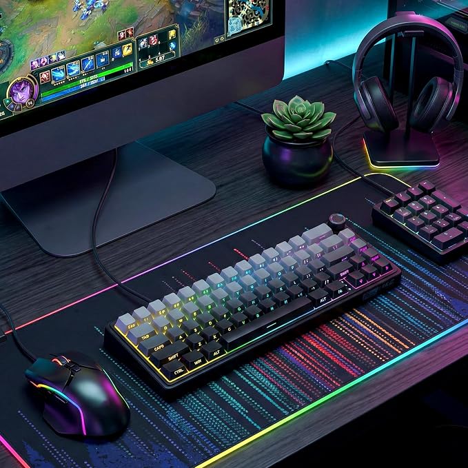 RK ROYAL KLUDGE R65 Wired Gaming Keyboard with Volume Knob, 60% Percent RGB Backlit Mechanical Keyboard, Side Printed PBT Keycaps, QMK/VIA, 66 Keys Hot Swappable Beige Switch, Gradient Black - Image 9
