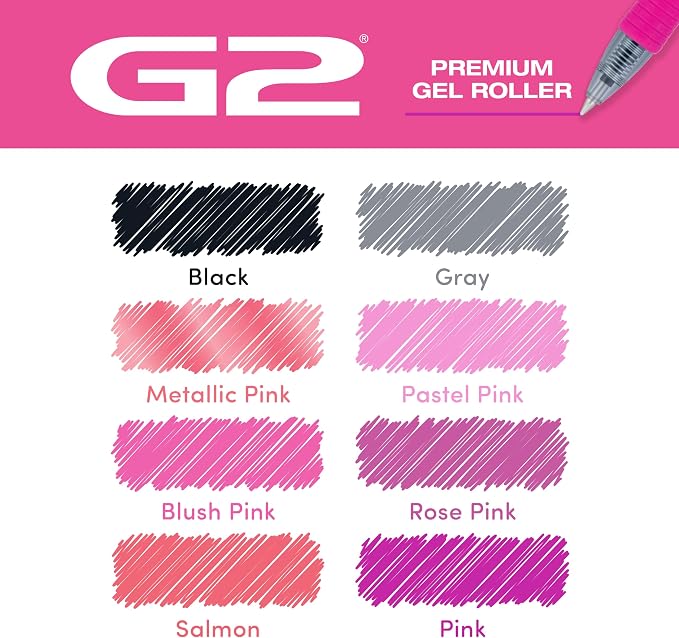 Pilot G2 Premium Gel Roller Pens, G2 Boost Pink Pens Pack, The Colors of Optimism, 8 Pack Pouch, Fine Point 0.7 mm, Assorted - Image 8