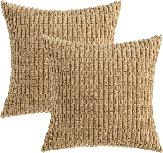 MIULEE Pack of 2 Corduroy Decorative Throw Pillow Covers 20x20 Inch Soft Boho Striped Pillow Covers Modern Farmhouse Home Decor for Sofa Living Room Couch Bed Khaki - Image 5