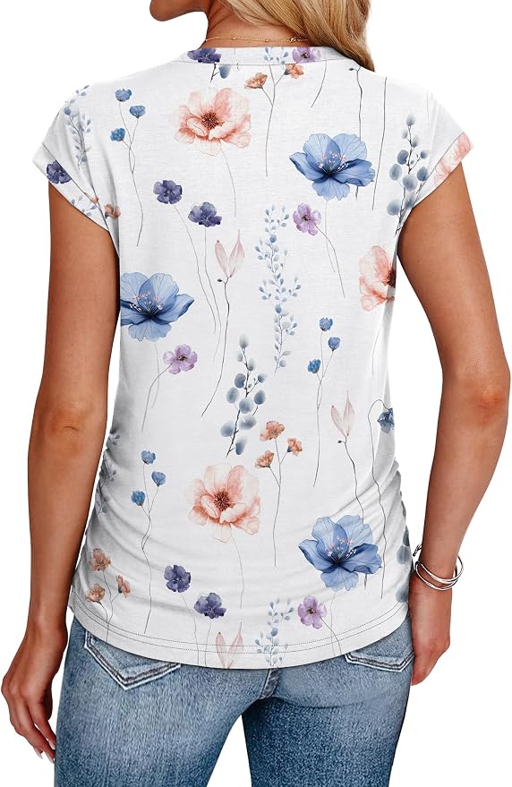 Sampeel Womens Summer Tops Trendy 2026 Ruched Cap Short Sleeve Tshirts Shirts Crew Neck T Shirts Fashion - Image 5