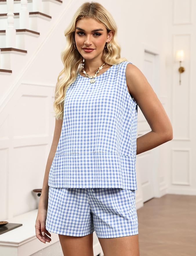 LOMON Women's Trendy 2 Piece Outfits Shorts Sets Summer Crew Neck Sleeveless Tank Top and Bottom Matching with Pockets 2026 - Image 7