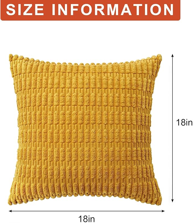 Aegero Pack of 2 Corduroy Decorative Throw Pillow Covers 18x18 InchSoft Boho Striped Pillow Covers Modern Farmhouse Home Decor for Sofa Living Room Couch Bed(Yellow) - Image 7