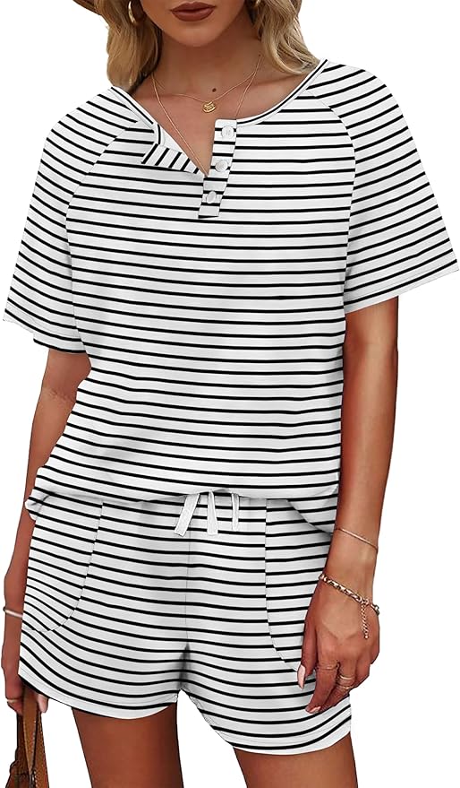 WIHOLL Two Piece Outfits for Women Lounge Sets Button Down Top and Shorts Set Sweatsuits with Pockets - Image 4