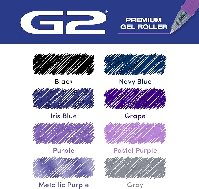 Pilot G2 Premium Gel Roller Pens, G2 Boost Purple Pens Pack, The Colors of Creativity, 8 Pack Pouch, Fine Point 0.7 mm, Assorted - Image 8