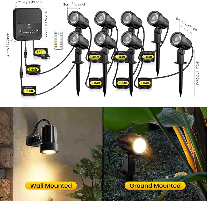 Outdoor Landscape Lighting 2700-6500K Dimmable Spotlights 8 Pack | 3 brightness levels,2 dynamic mode,IP66 waterproof, remote timer & memory,plug and play. Ideal for yards, gardens & pathways - Image 7