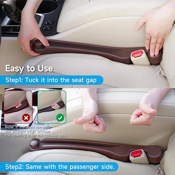 Car Seat Gap Filler 2 Pack Soft Foam Multifunctional Seat Side Gap Filler with Organizer & Hook Function, 3in1 Gap Stopper Universal Fit Car SUV Truck Fill The Gap Between Seat & Console (Espr Brown) - Image 9