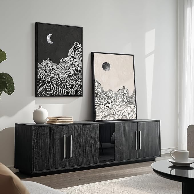 Large Framed Black and White Abstract Wall Art for Living Room, Set of 2 Modern Canvas Prints Paintings Artwork for Walls, Abstract Mountain and Moon Pictures for Bedroom Hallway Wall Decor 24x36 In - Image 8