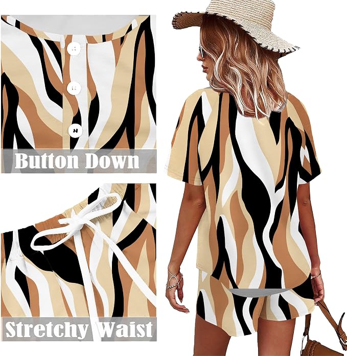 WIHOLL Two Piece Outfits for Women Lounge Sets Button Down Top and Shorts Set Sweatsuits with Pockets - Image 4