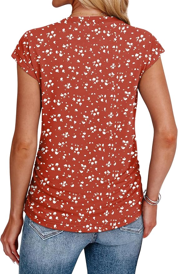 Sampeel Womens Summer Tops Trendy 2026 Ruched Cap Short Sleeve Tshirts Shirts Crew Neck T Shirts Fashion - Image 5