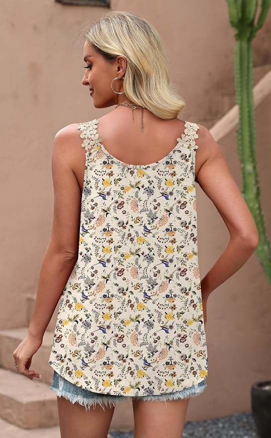 OFEEFAN Tank Top for Women Loose Fit Crew Neck Sleeveless Shirts Strap Lace Camisole Chiffon Summer Tops Curved Hem - Image 5