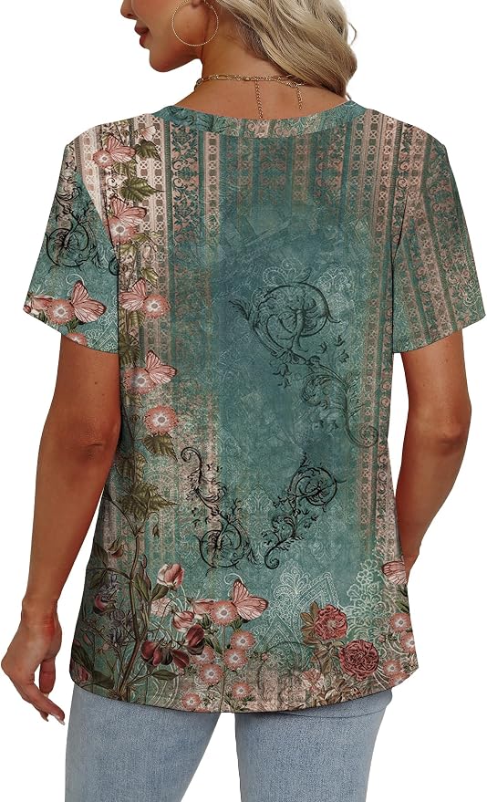 Alaroo Womens Summer Tops 2026 V Neck Short Sleeve Shirts Trendy Dressy Casual Vacation Outfits Printed - Image 5