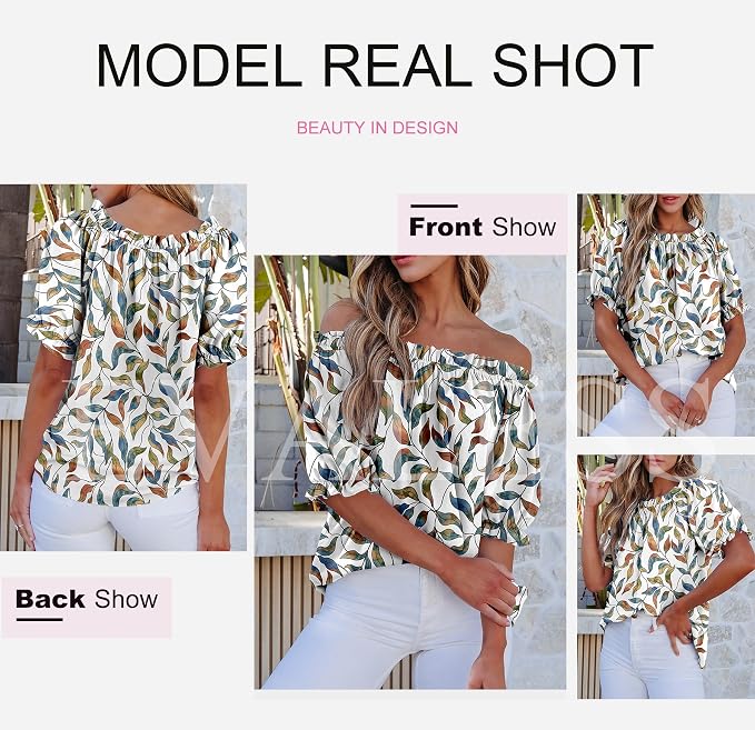 EVALESS Womens Tops Off The Shoulder Blouses for Women Dressy Casual Cute Puff Sleeve T Shirts Fashion 2026 - Image 6