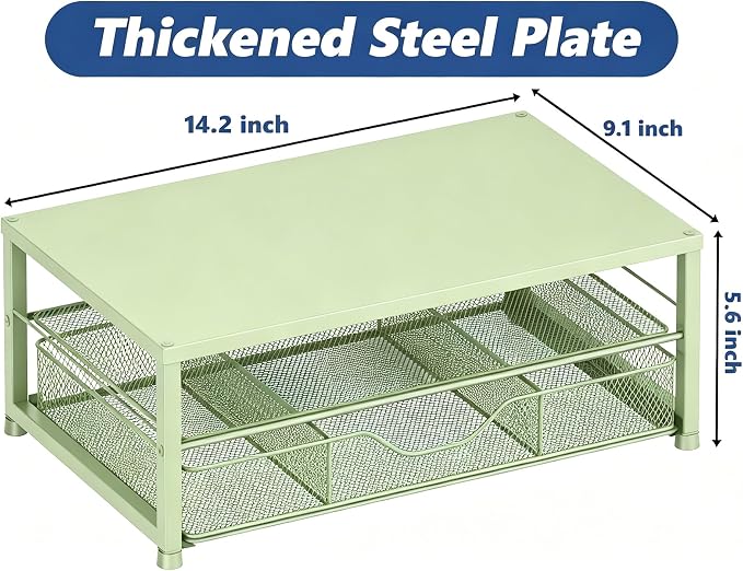 OPNICE Desk Organizers and Accessories, 2-Tier Computer Monitor Stand Riser with Drawer and 2 Pen Holders, Laptop Stand, Office Desk Accessories for Office Supplies, Green - Image 6
