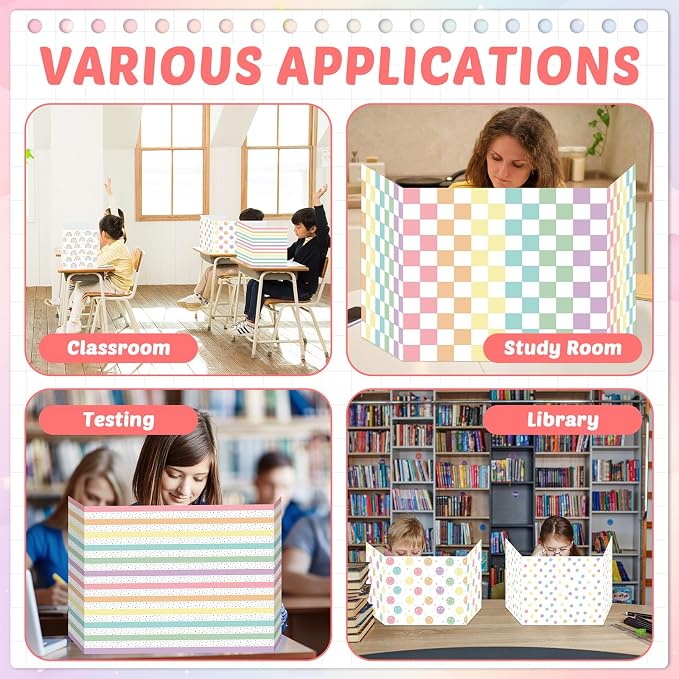 30 Pack Desk Dividers for Students Rainbow Pastel Privacy Folder for Students Waterproof Study Carrel Dividers Testing Divider Privacy Classroom Shield Folder Boards for Classroom Teacher Supplies - Image 7
