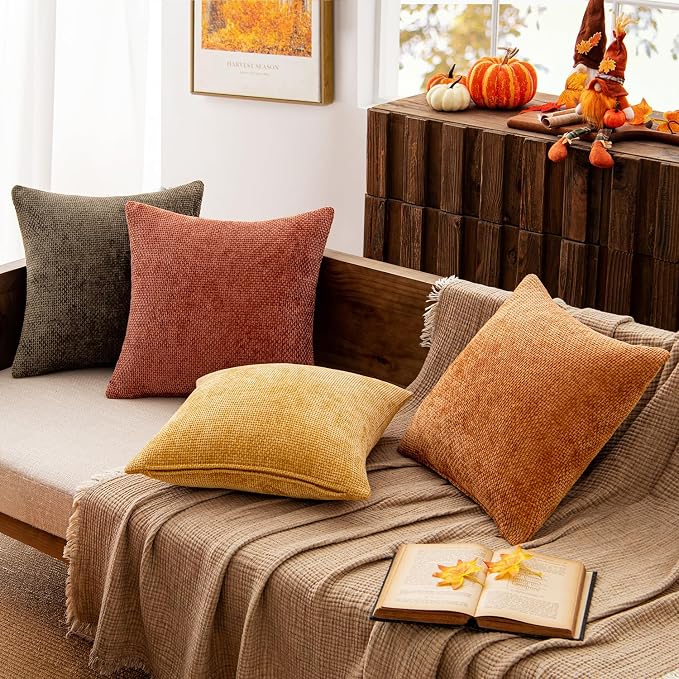 MIULEE Pack of 4 Orange/Yellow Couch Throw Pillow Covers 20x20 Inch Halloween Soft Decorative Chenille Pillows Farmhouse Accent Cushions for Boho Fall Home Decor Sofa Bedroom Living Room - Image 9