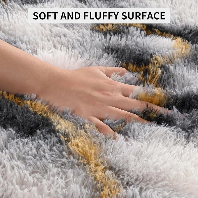 Tepook Fluffy Large Rugs for Living Room, Area Rug 6x9 Soft Carpet for Bedroom, Modern Shaggy Rug for Kids Boys Girls, Plush Indoor Nursery Home Decor Rug with Non-Slip Bottom, White Black Gold - Image 7