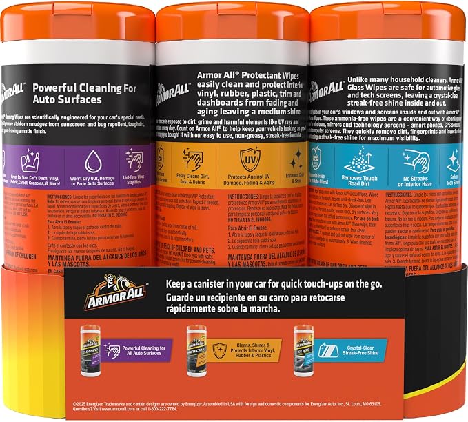 Armor All Car Interior Value Pack, 90 Count, Includes Auto Glass Cleaner, Cleaning Wipes and Protectant Wipes - Image 6