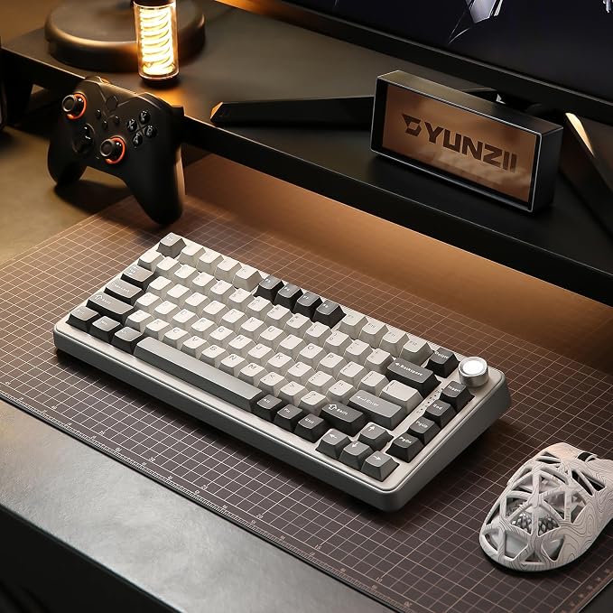 YUNZII B75 PRO 75% Wireless Mechanical Keyboard (Grey, Cocoa Cream V2) | Hot Swap Keyboard with Knob, Gasket Mount, Creamy Pre-lubed Switch for Smooth Typing, BT/USB-C/2.4G, for Gaming - Image 8