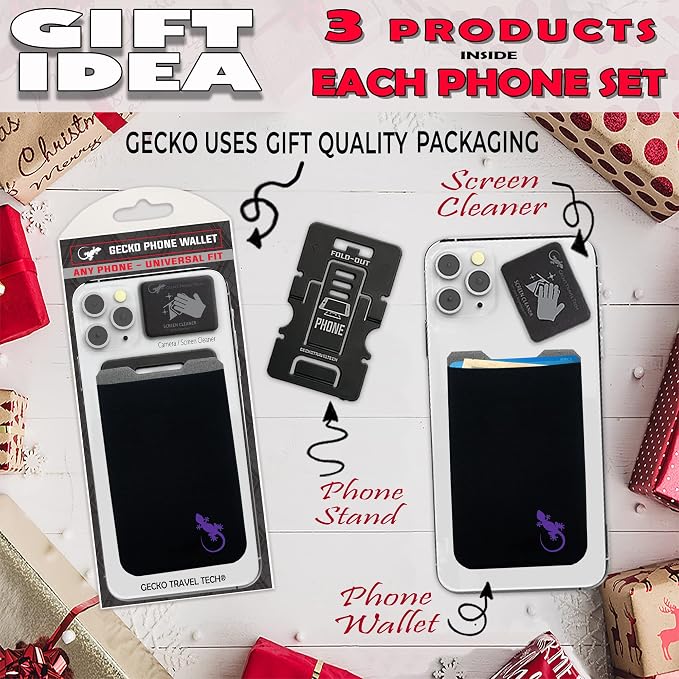 Phone Wallet - Adhesive Card Holder - Cell Phone Pouch - Stick on Lycra Pocket by Gecko - Carry Credit Cards and Cash - Image 9