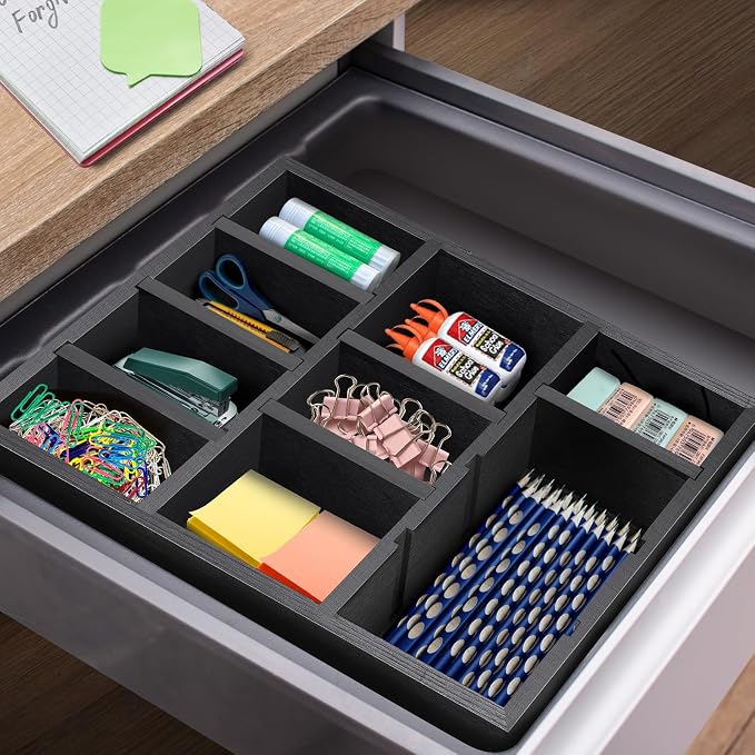 Wooden Desk Drawer Organizer | 9-Slot Desktop Tray | Adjustable Drawer Storage Box for Pens, Keys, Watch, Sticky Notes | Farmhouse Home&Office Decor - Image 6