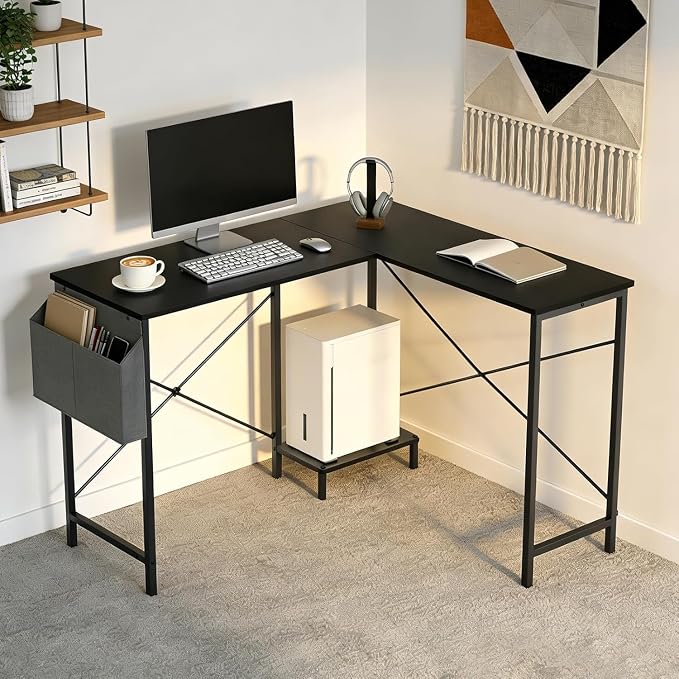 L Shaped Desk, 50 Inch Reversible Computer Desk Corner Gaming Table with CPU Stand & Storage Bag, Sturdy Metal Frame PC Workstation for Home Office, Black Wood | Storage Bag, Black Corner Gaming Table, Sturdy Metal Frame, PC Workstation for Home Office - Image 8