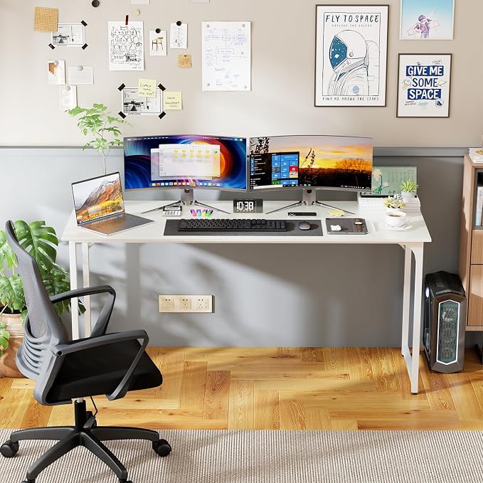 PayLessHere | 63 Inch Computer Desk | White | Office Desk with Metal Frame, Adjustable Feet | Water-Resistant, Scratchproof Surface | Sturdy Writing Table for Home Office or Study | Pack of 1 - Image 7