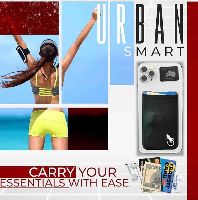 Phone Wallet - Adhesive Card Holder - Cell Phone Pouch - Stick on Lycra Pocket by Gecko - Carry Credit Cards and Cash - Image 9