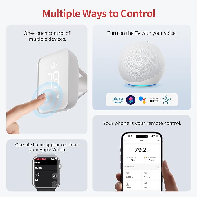 SwitchBot Hub 2 (2nd Gen), Work as a WiFi Thermometer Hygrometer, IR Remote Control, Smart Remote and Light Sensor, Link SwitchBot to Wi-Fi (Support 2.4GHz), Alexa, Google Home, Apple Home Compatible - Image 8
