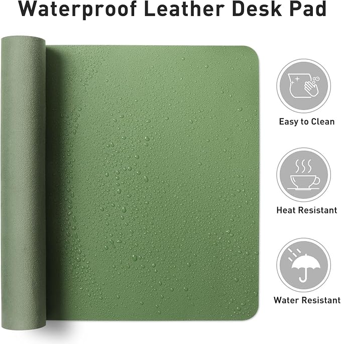 Aothia Faux Leather Desk Mat - Non-Slip PU Leather Desk Blotter, Waterproof Writing Surface, Large Desk Pad for Office & Home (Olive Green, 55" x 17") - Image 8