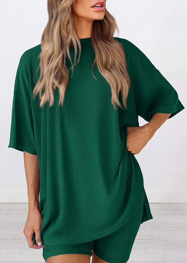 PRETTYGARDEN Women 2 Piece Lounge Set 2026 Summer Casual Oversized Shirts Biker Shorts Matching Airport Travel Outfit Clothes - Image 5