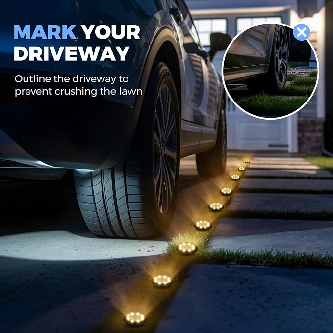 SOLPEX Mini Solar Ground Lights, 20 Pack Pathway Solar Lights Outdoor Waterproof, Garden Lights for Driveway Walkway Yard Landscape (Warm White) - Image 8